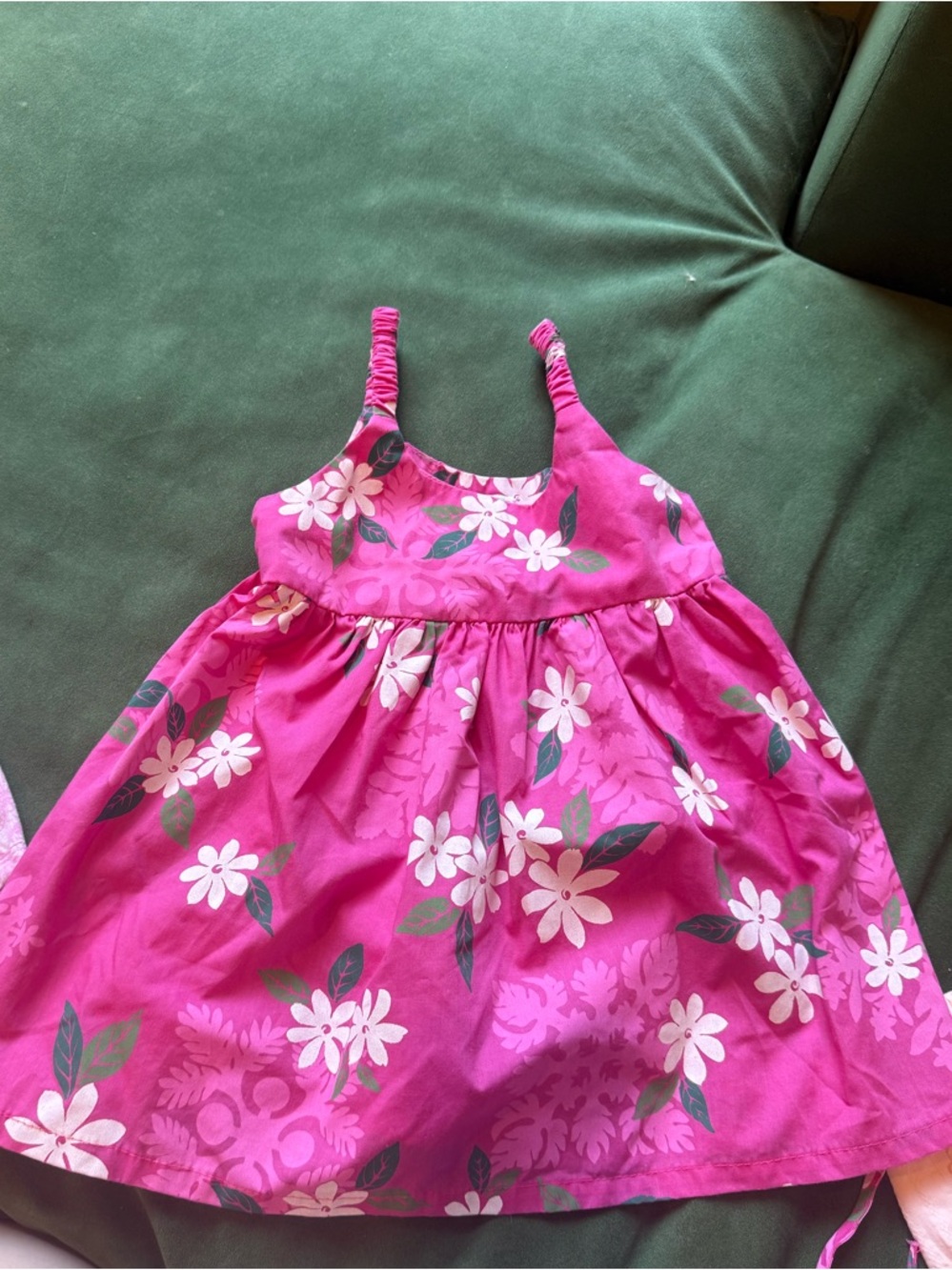 Girls' Bright Pink Floral Hawaiian Sundress with Ruched Straps